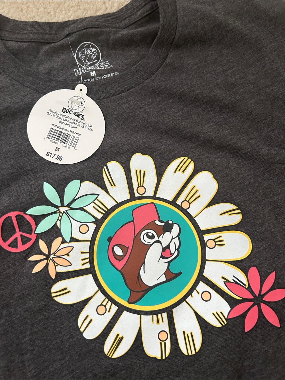 Women’s size medium buc-Ed’s tshirt tee hippie van flowers peace sign new nwt - Picture 2 of 4